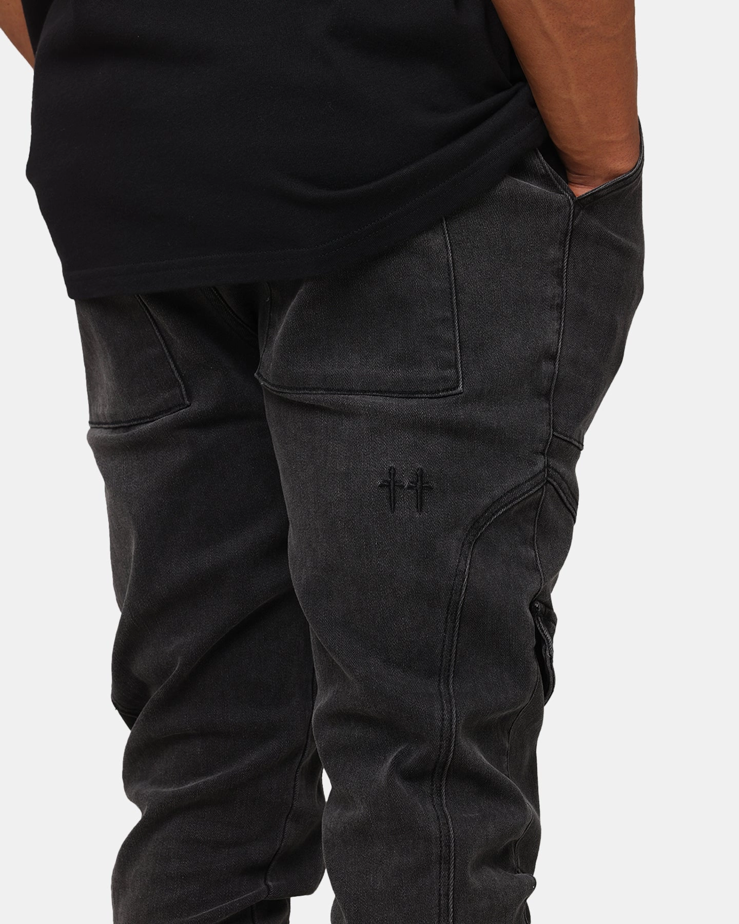 Saint Morta Aera Denim Joggers Black Shadow Comfort waistband