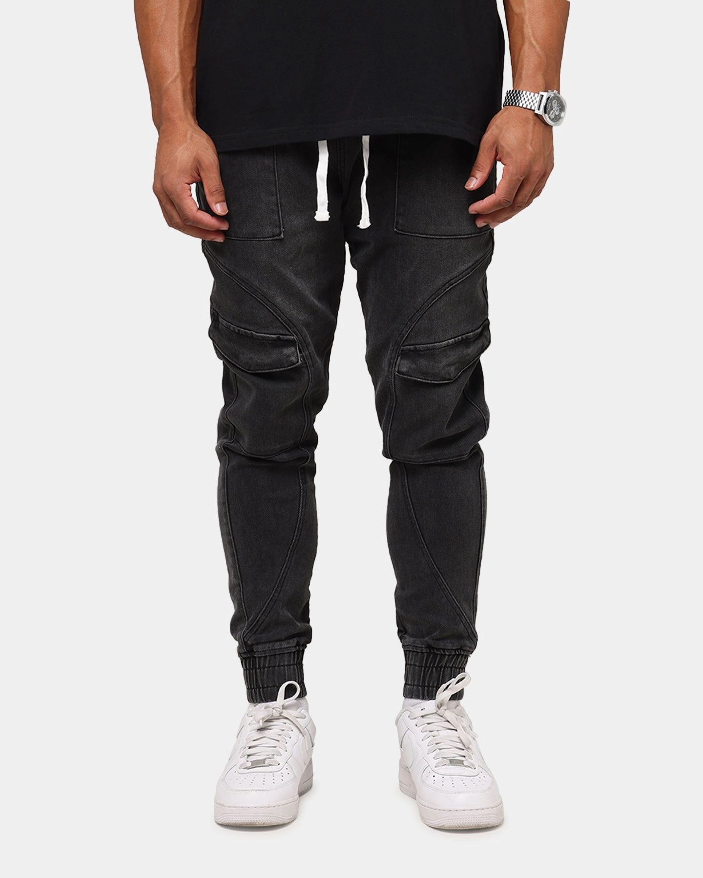 Side slits Saint Morta Aera Denim Joggers Black Shadow