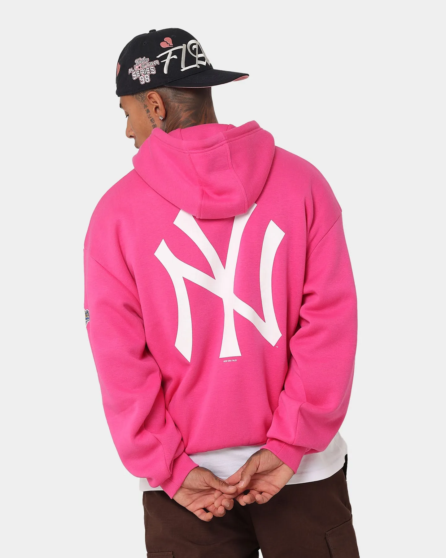 New Era New York Yankees 'Tropical Punch Script Pack' Oversized Hoodie Hot Pink Lightweight Fill