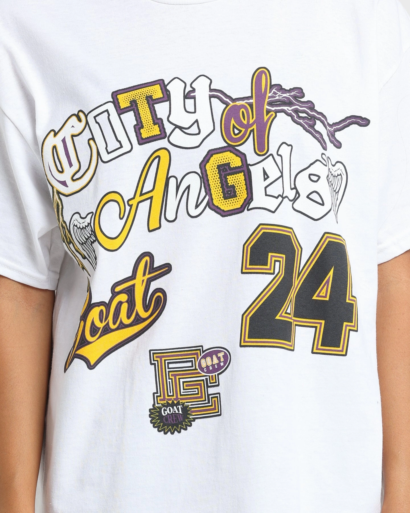 On-the-Go Fashion Ultra Soft Texture Goat Crew City Of Angels T-Shirt White