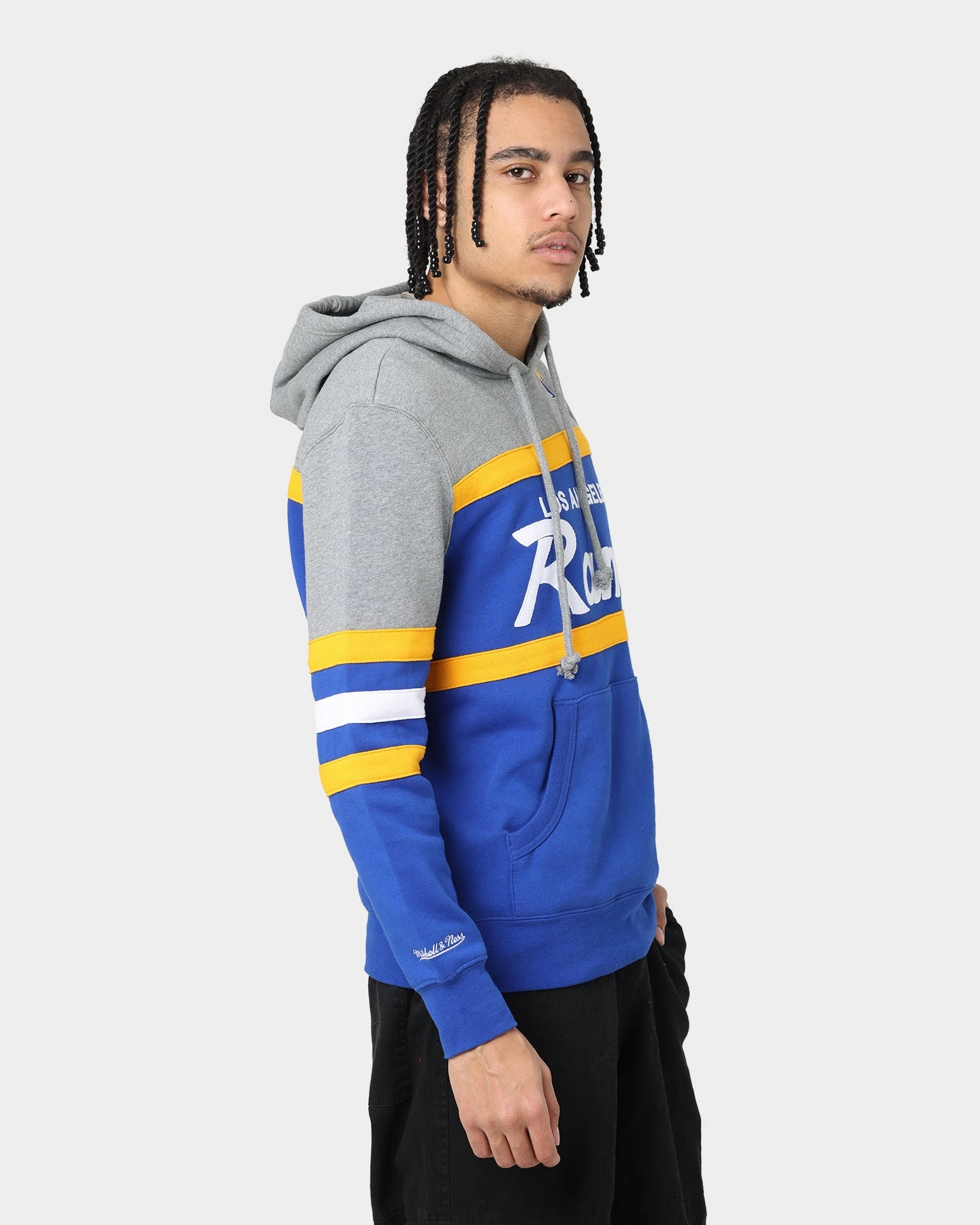 Outdoor Essential Fashionable Mitchell & Ness Los Angeles Rams Head Coach Hoodie Royal/Yellow