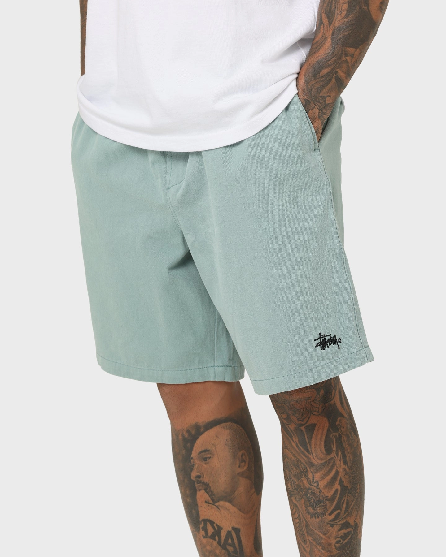 Simple Style Personalized Stussy Brushed Beach Shorts Sage Green