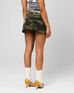 Ed Hardy Women's Denim Mini Skirt Woodland Camo Double Layer Neutral Look