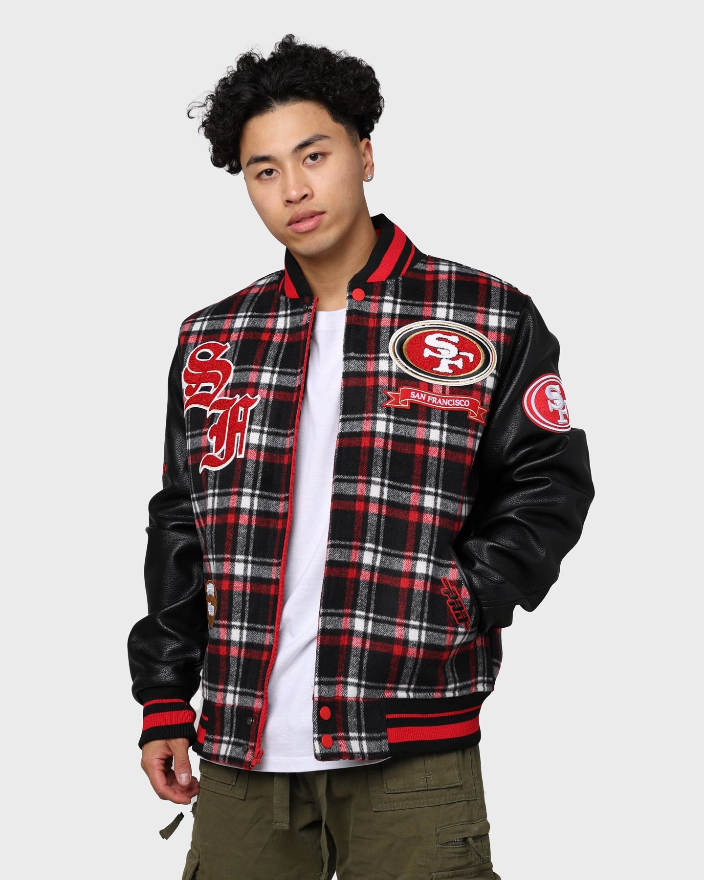 Loose-fit Pro Standard San Francisco 49ers Pro Prep Plaid Jacket Red/Black