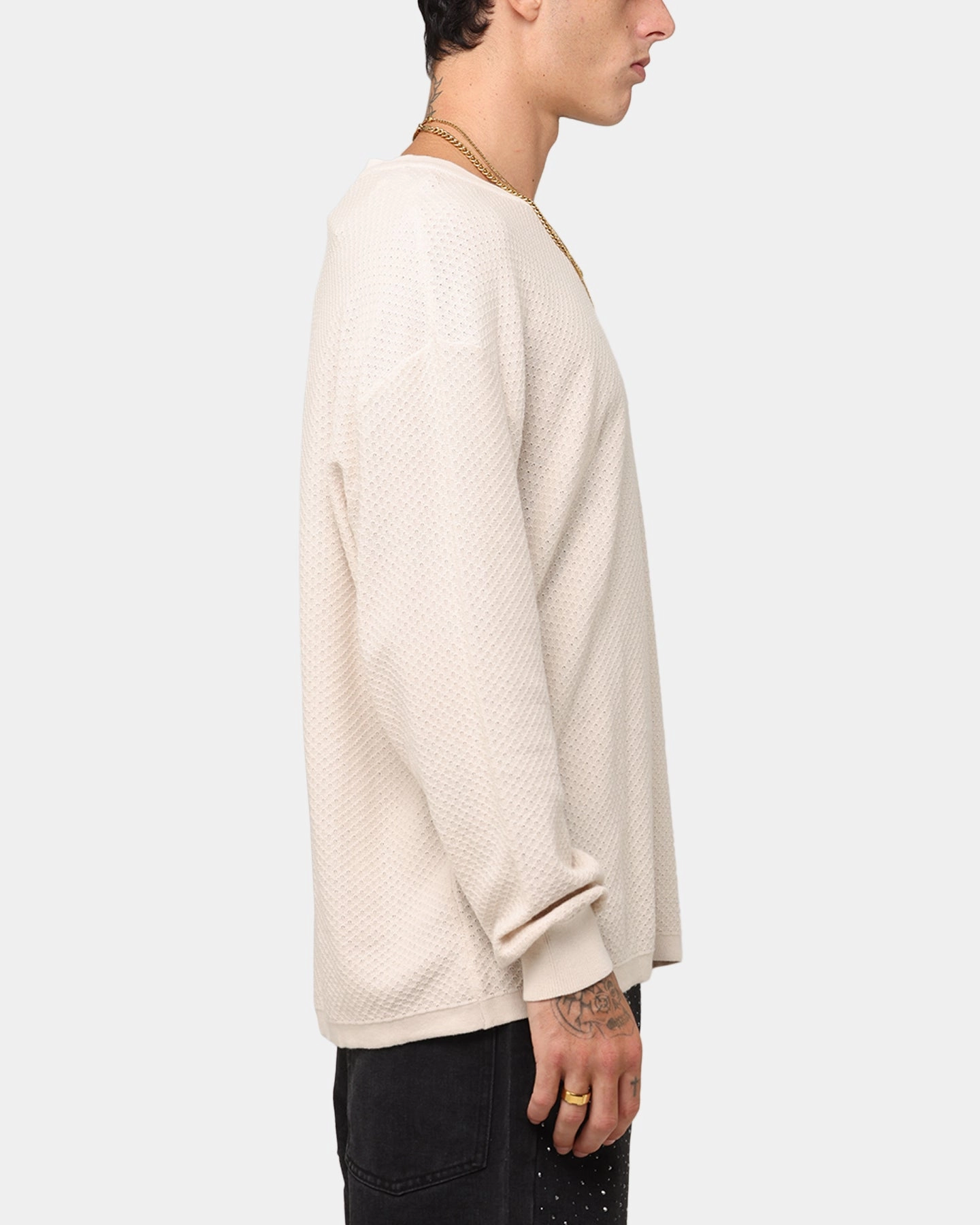 XXIII Textured Long Sleeve T-Shirt Sand Stretch Jersey Knit Anti Pilling Surface