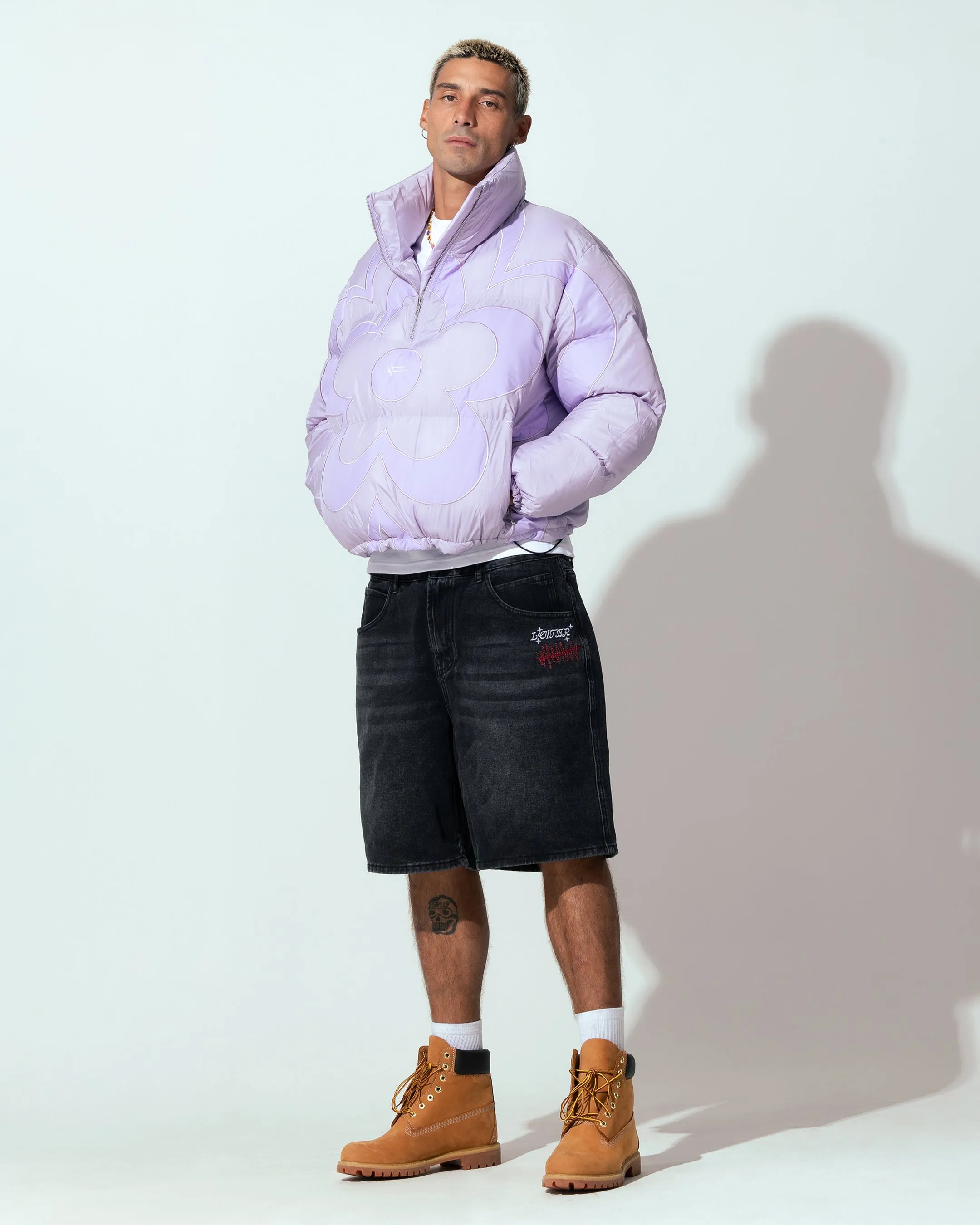 Loiter Eden Puffer Jacket Purple V-Neck