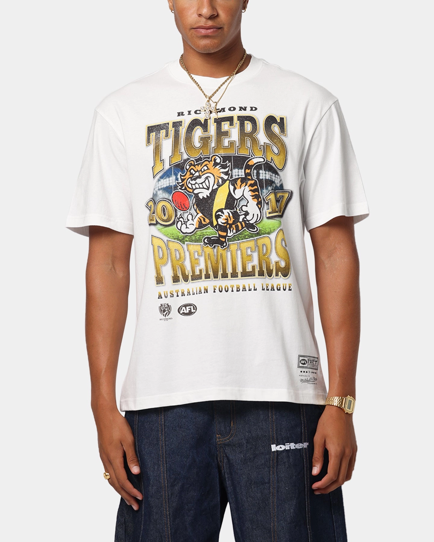 Mitchell & Ness Richmond Tigers Mascot T-Shirt Vintage White Casual Layering Wear Soft and Flexible