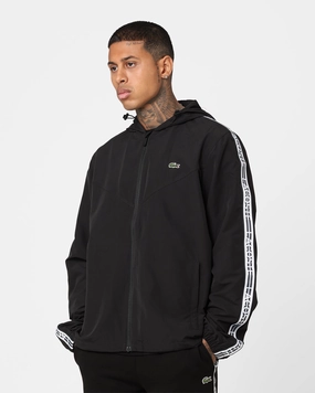 Vegan Continue Lacoste Logo Tape Recycled Poly Windbreaker Jacket Black