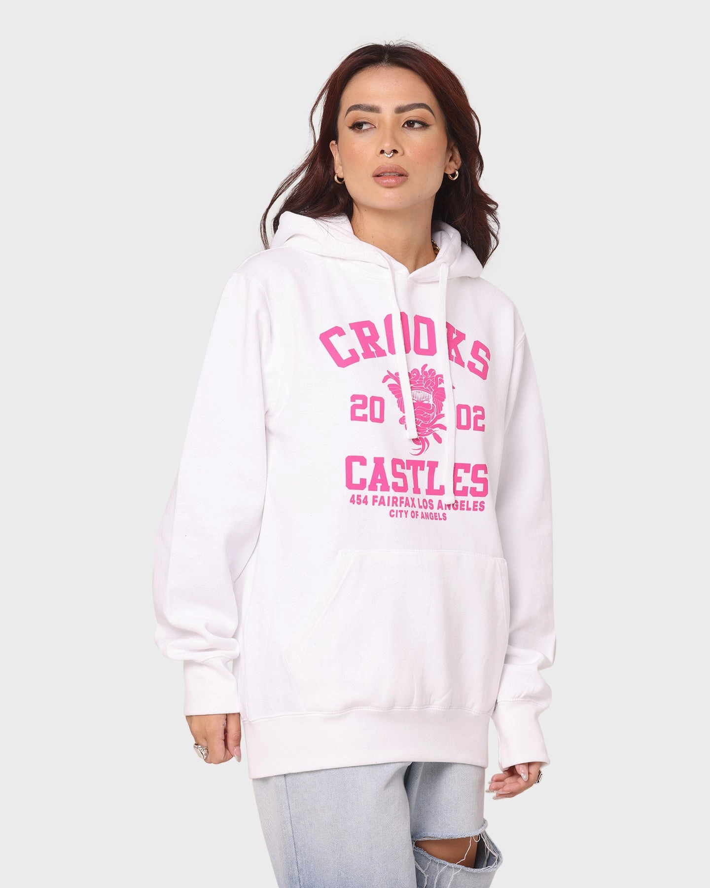 Flex Mobility System Magnet Crooks & Castles Fairfax Varsity Hoodie Hot Pink/White