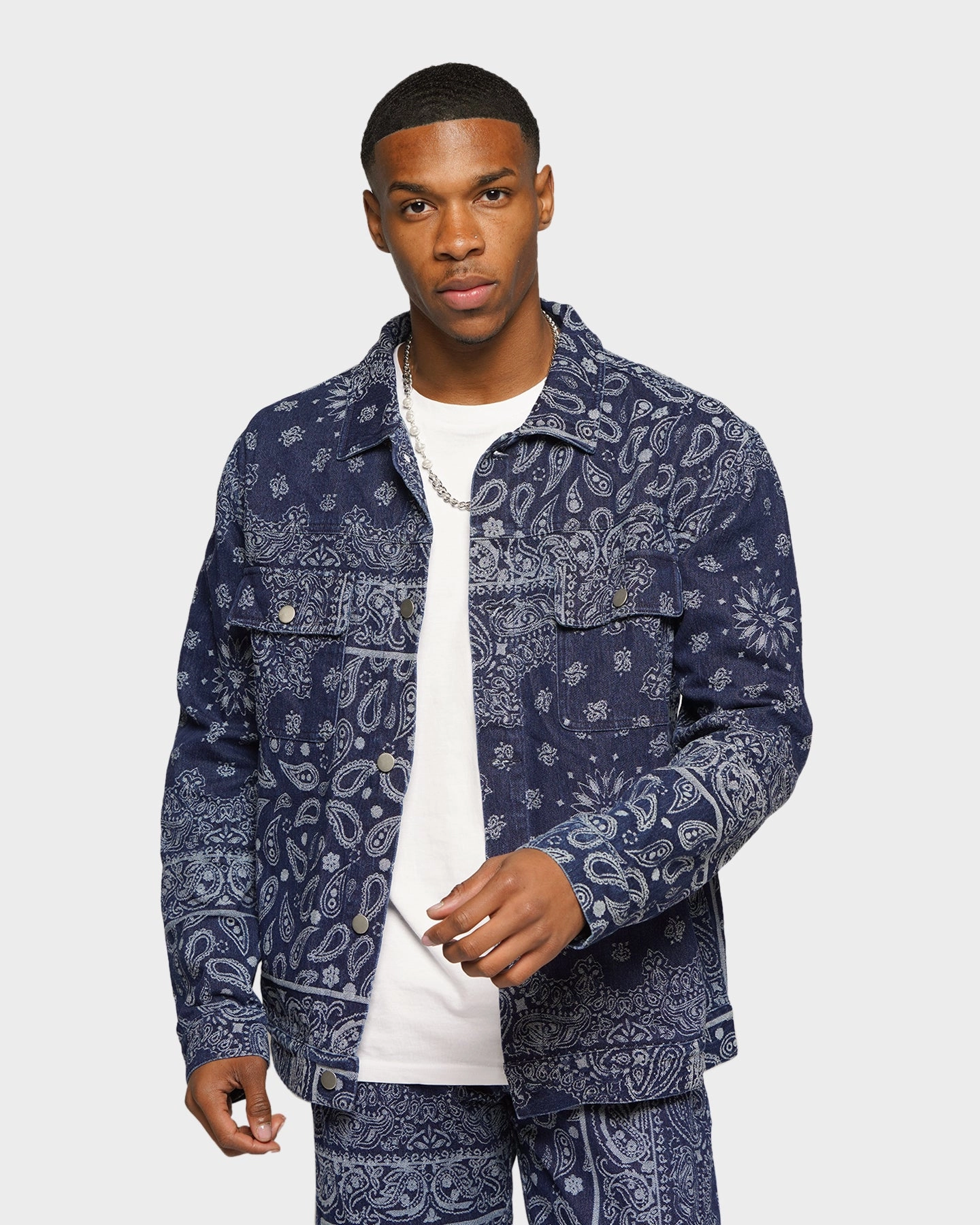 mid-length Compassion XXIII Cashel Paisley Denim Jacket Blue