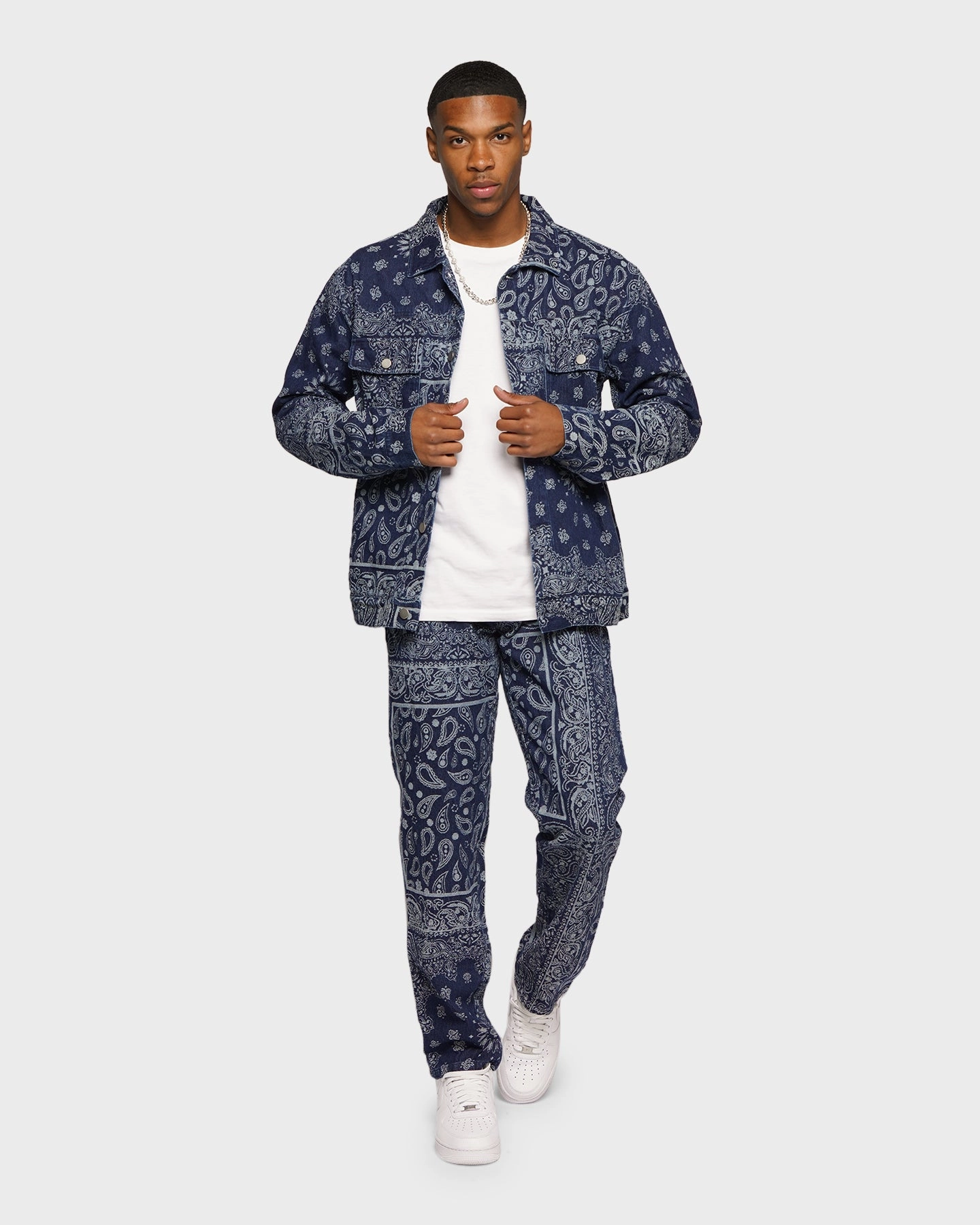 XXIII Cashel Paisley Denim Jacket Blue YKK Zipper