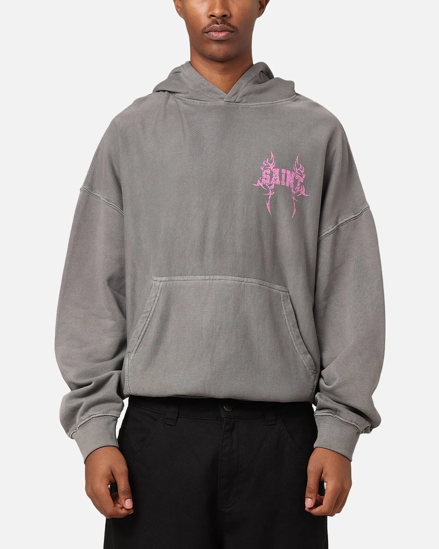 Saint Morta Wraith Crucifix Hoodie Washed Charcoal Outdoor Fashion