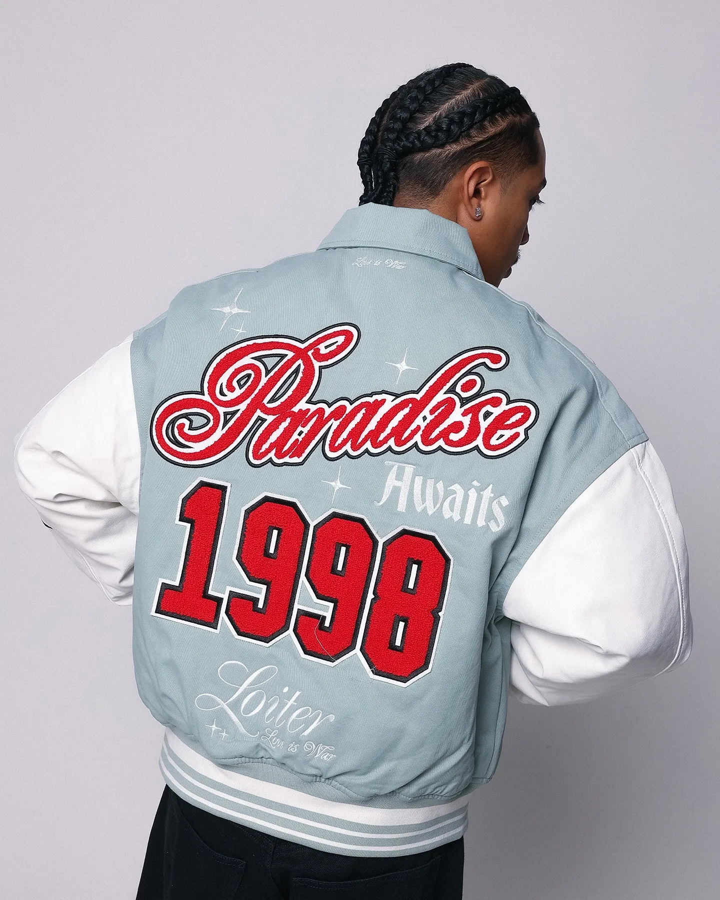 Loiter Paradise Varsity Jacket Light Blue Heavy Duty Keychain