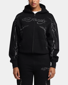 Method Ed Hardy Cyber Rhinestone Zip-Up Hoodie Black