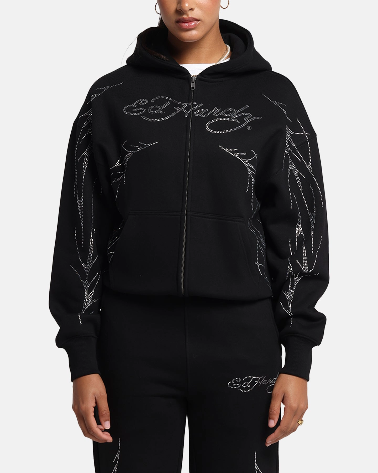 Method Ed Hardy Cyber Rhinestone Zip-Up Hoodie Black
