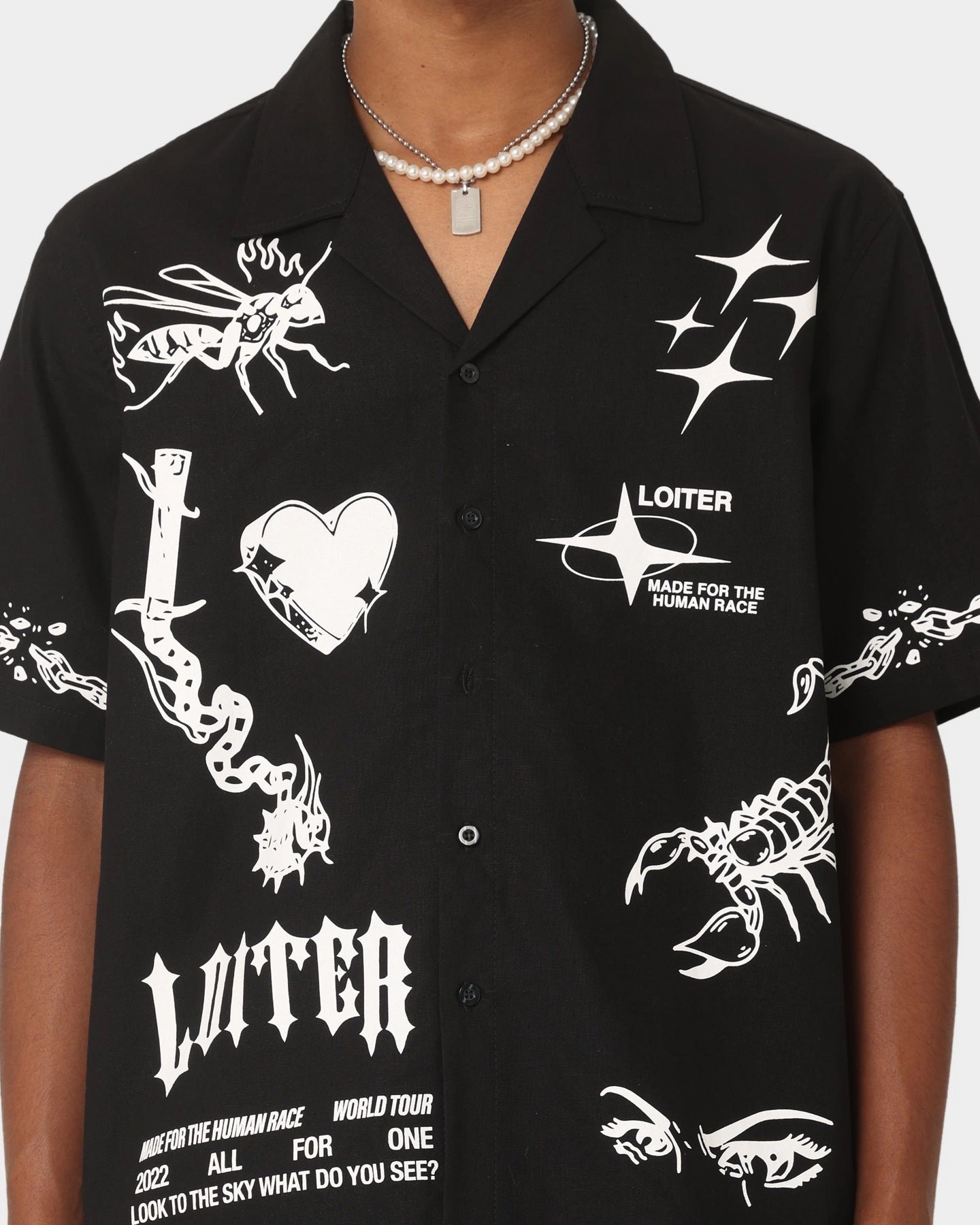 Loiter Tattoo Button Up Shirt Black Abrasion Resistant Edges