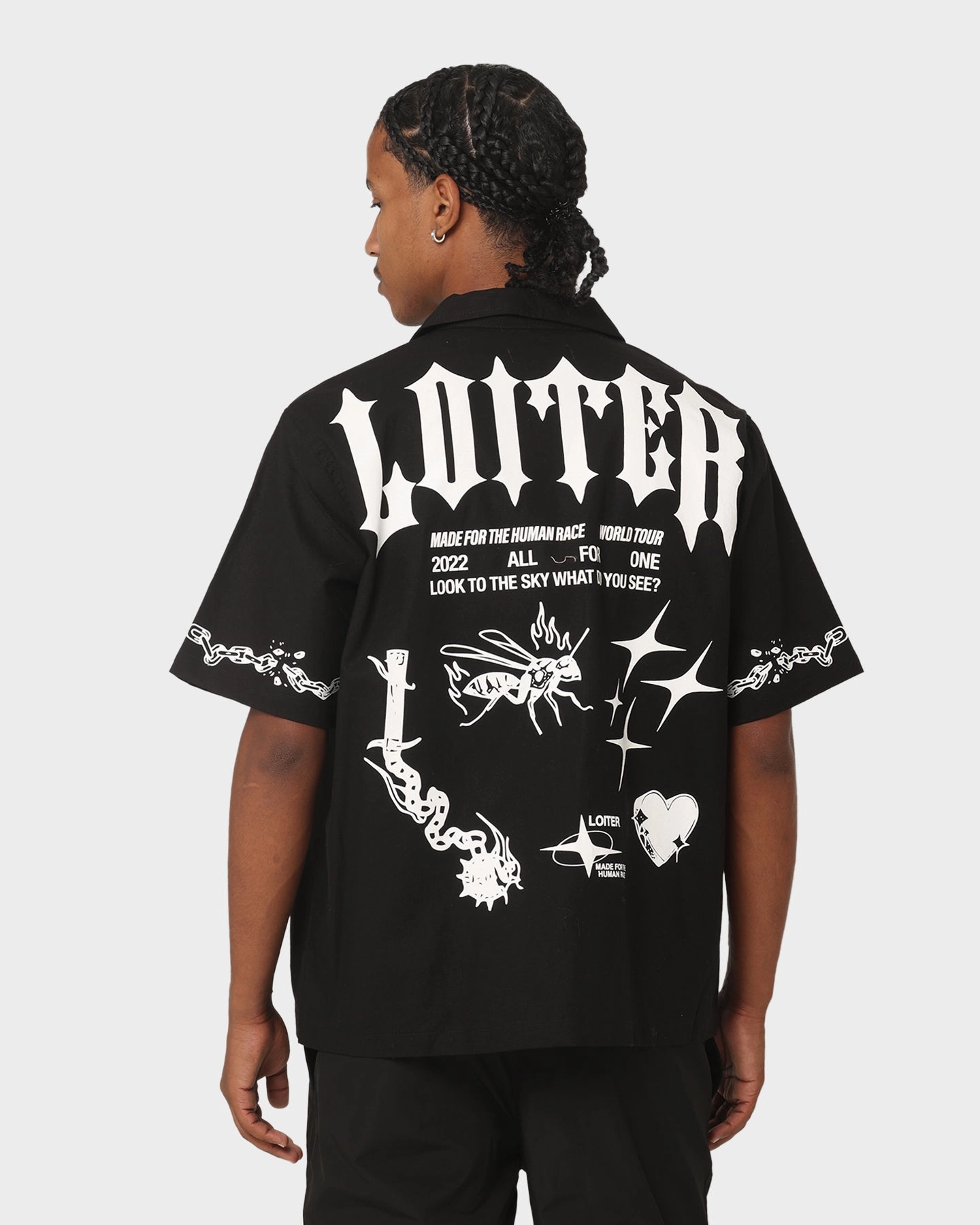 Loiter Tattoo Button Up Shirt Black Vintage Wash