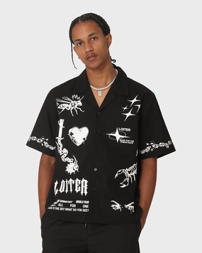 Loiter Tattoo Button Up Shirt Black Modern Appeal Minimalist Style