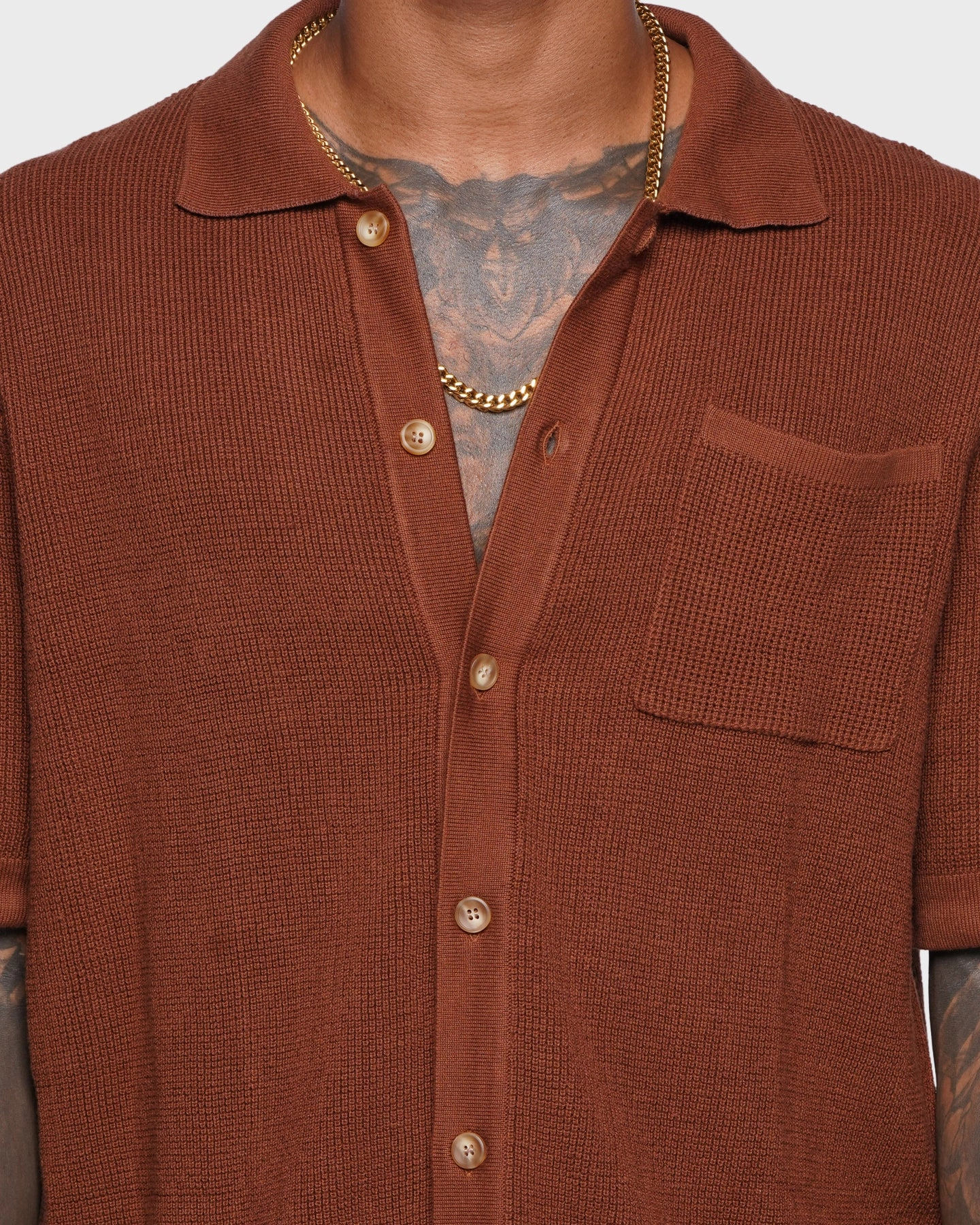 Luxurious Feel Easy Care XXIII Zyair Knit Rib Button Up Shirt Brown
