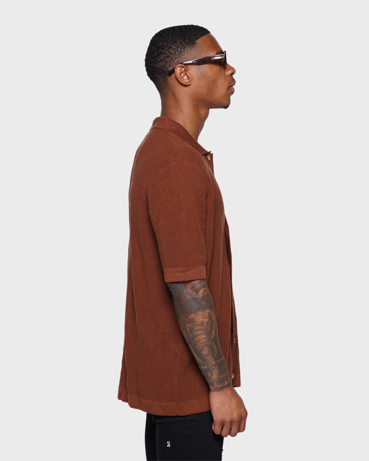 Tall Option Boho chic XXIII Zyair Knit Rib Button Up Shirt Brown