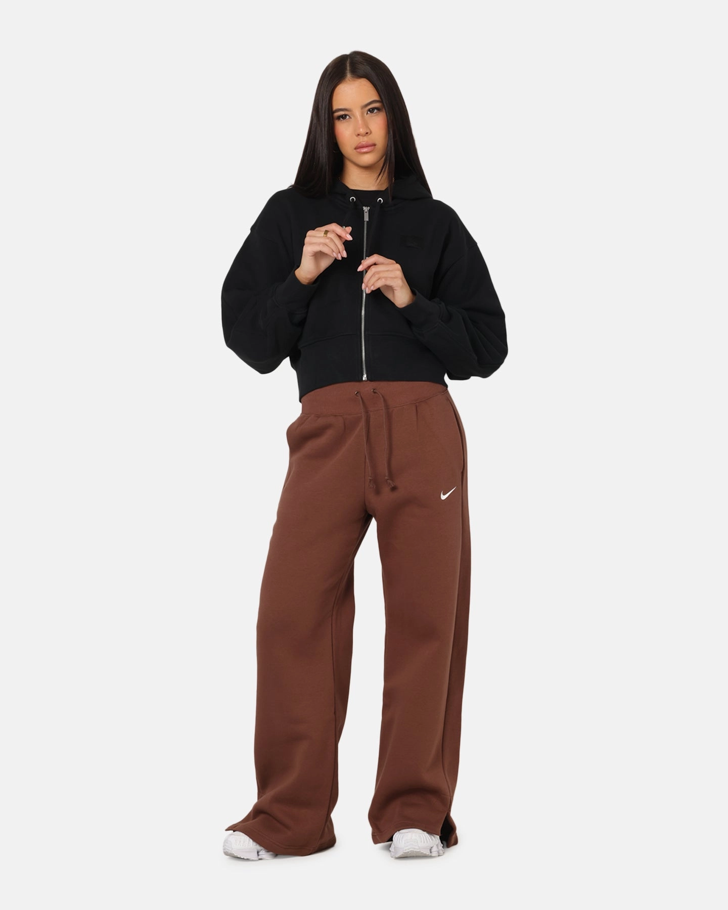 Athleisure Look Adjustable Drawstrings Jordan Women's Flight Fleece Satin-Lined Hoodie Black/Dark Smoke