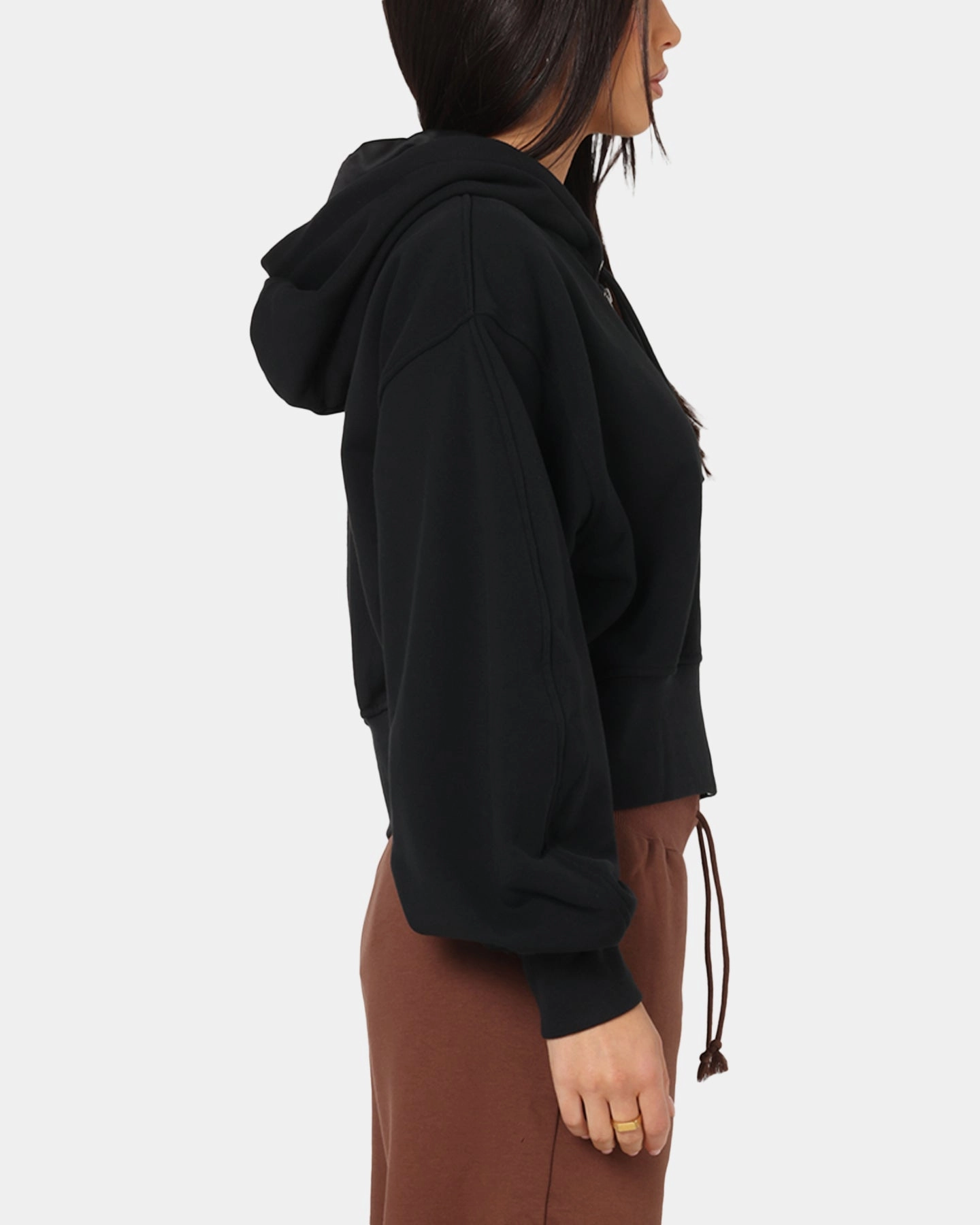 Jordan Women's Flight Fleece Satin-Lined Hoodie Black/Dark Smoke Feathery accents Recycled Material