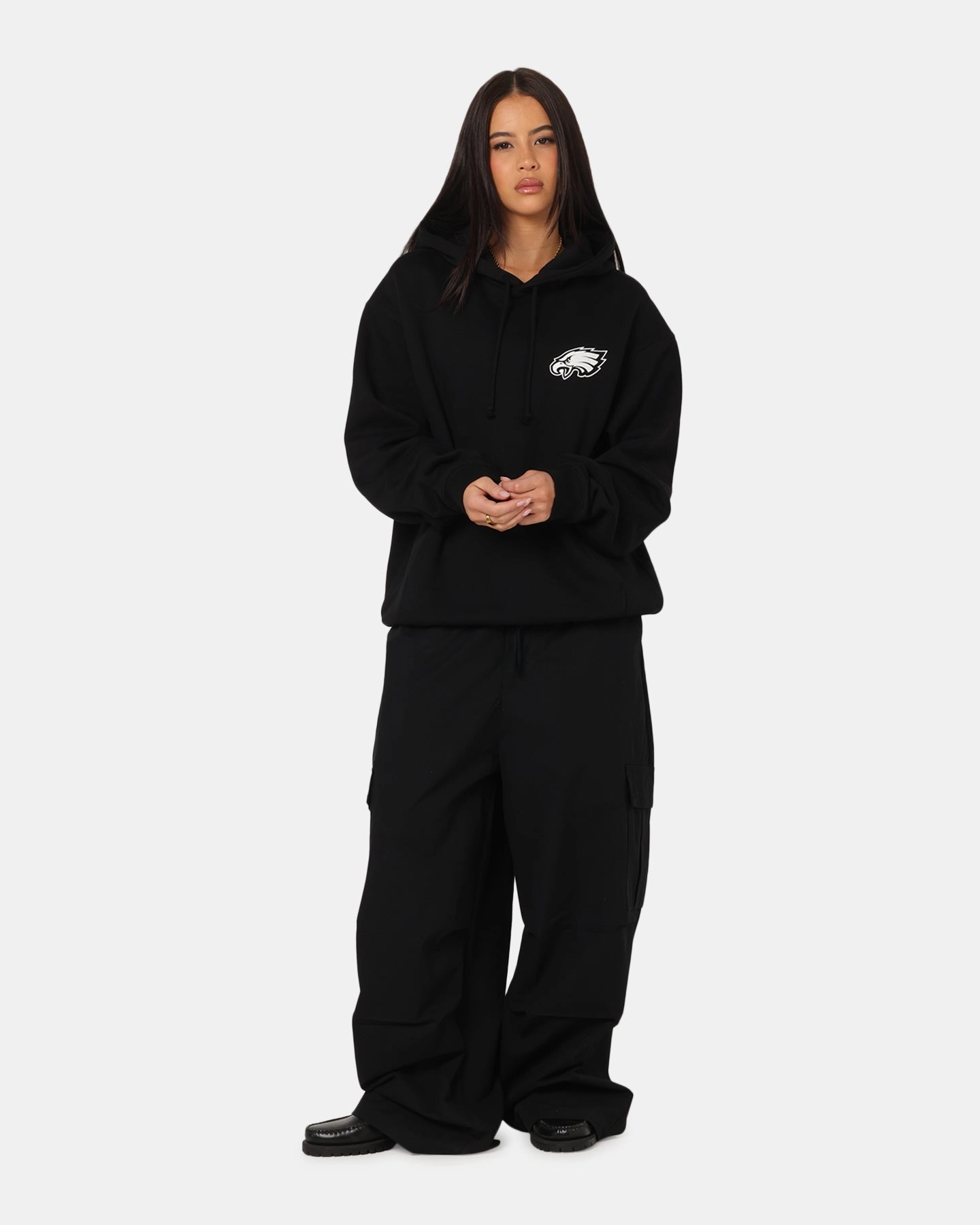 Majestic Athletic Philadelphia Eagles Champs Serial Mono Hoodie Black Backyard Chill Anti Static Lining