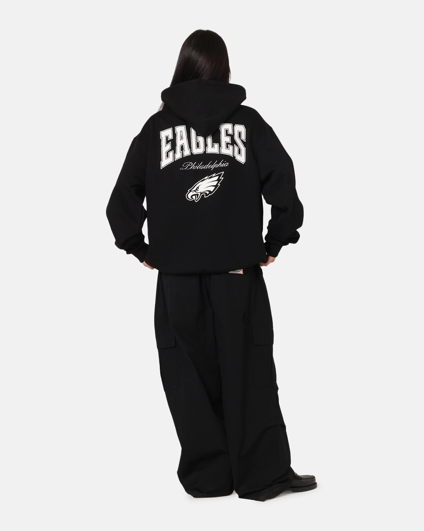 Majestic Athletic Philadelphia Eagles Champs Serial Mono Hoodie Black Skate Inspired Home Office