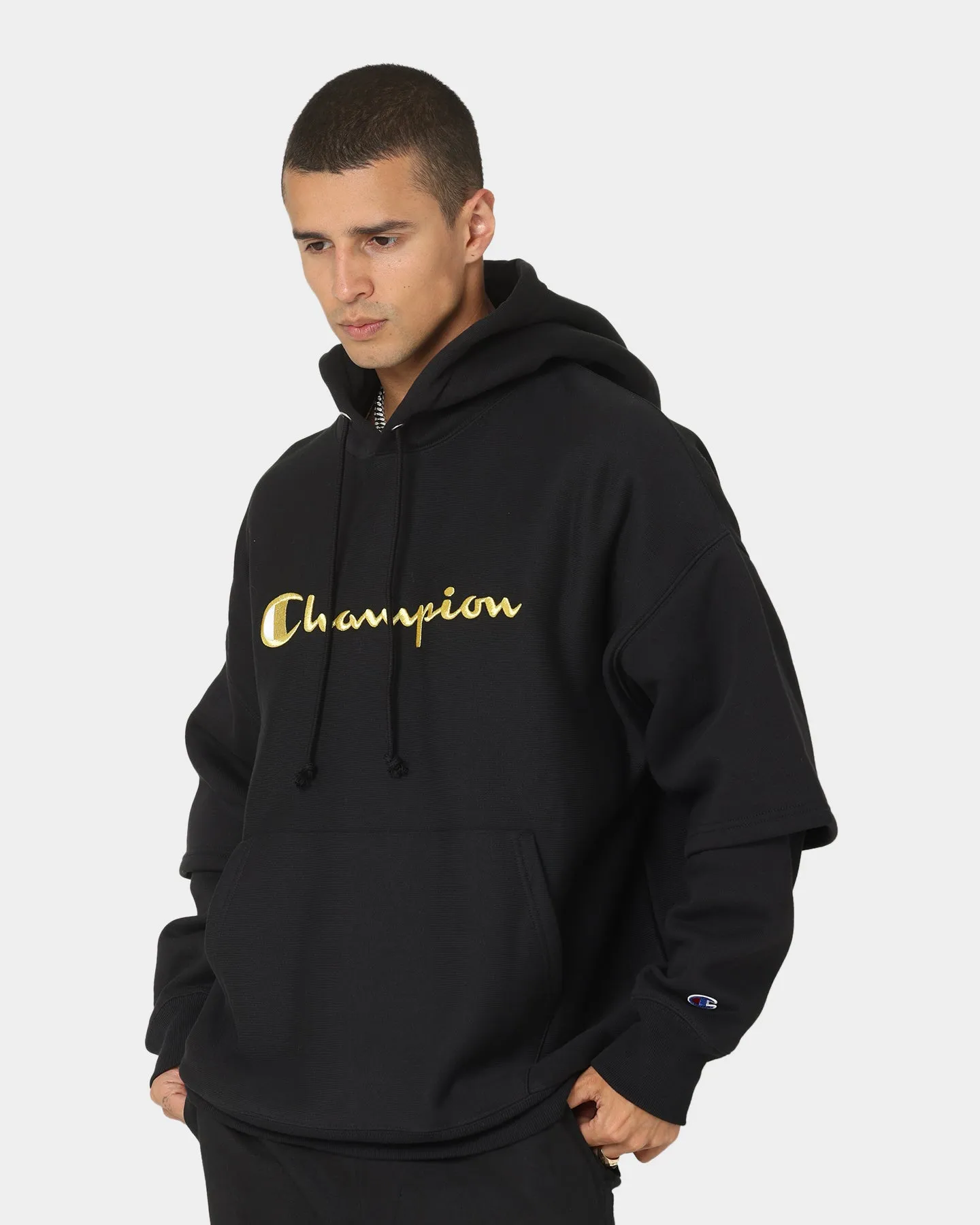 Champion Reverse Weave Double Layer Hoodie Black/Gold Win sports practice