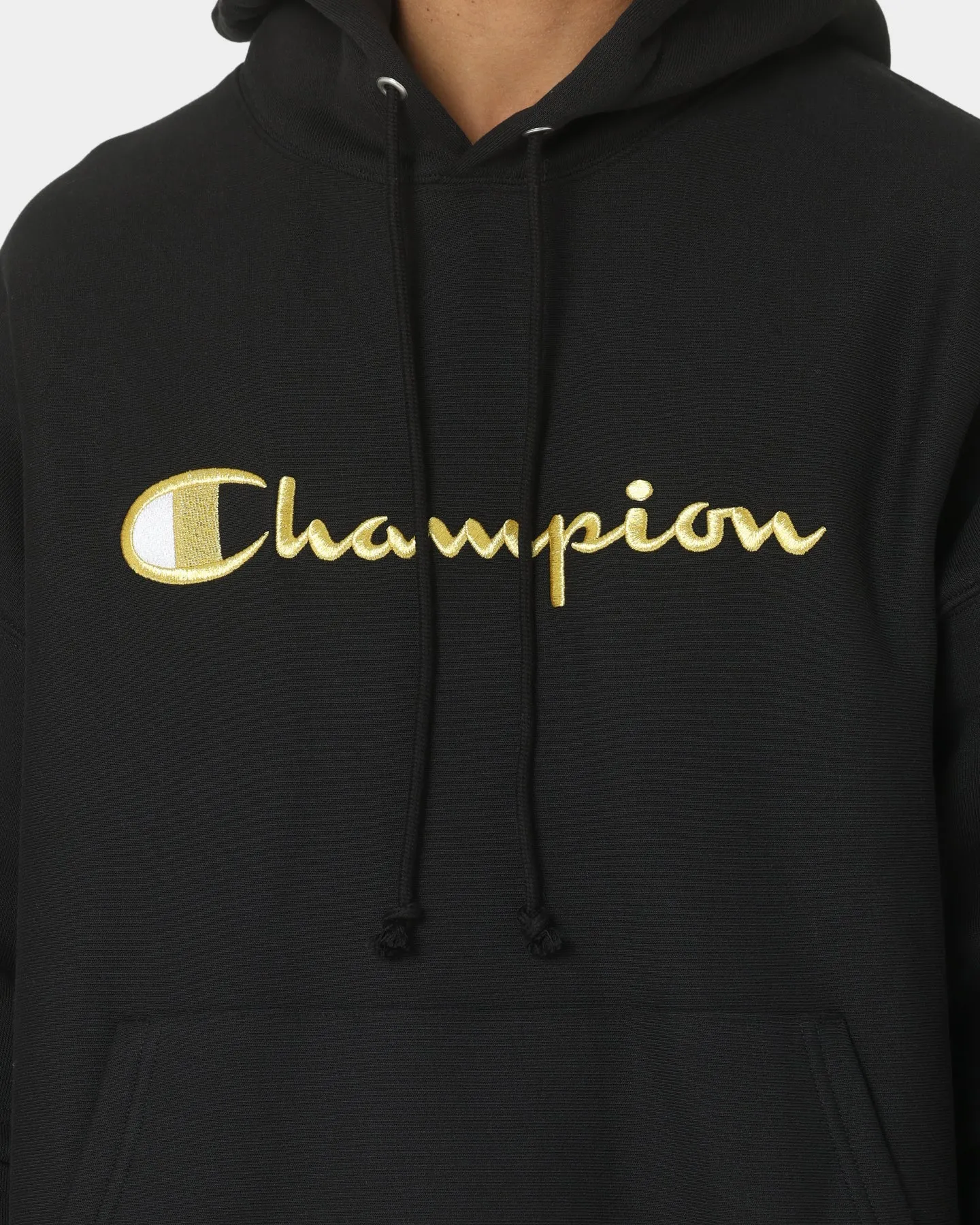 Soft Interior Lining library Champion Reverse Weave Double Layer Hoodie Black/Gold