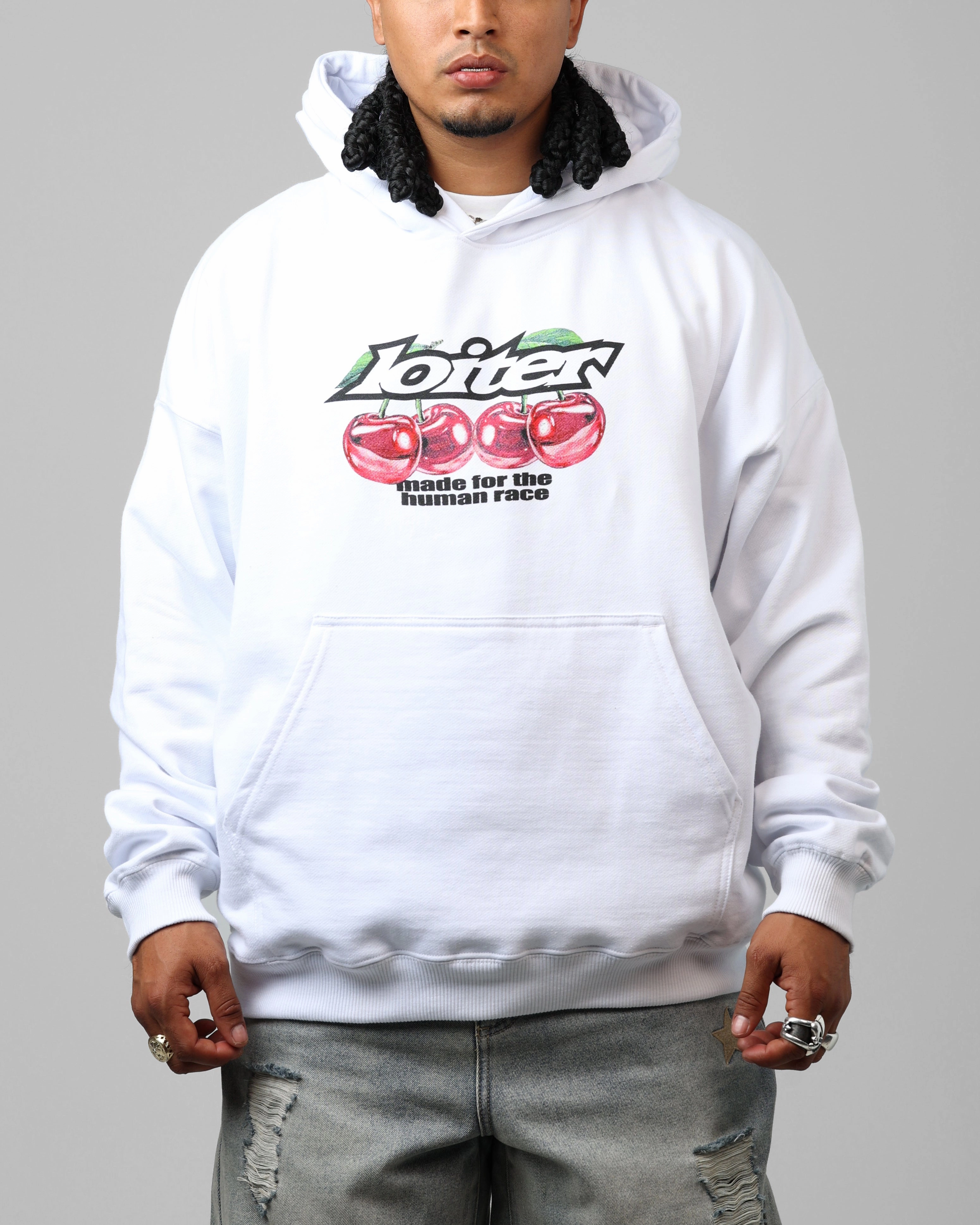 Loiter Cherry Pick Hoodie White Double Layer Closure