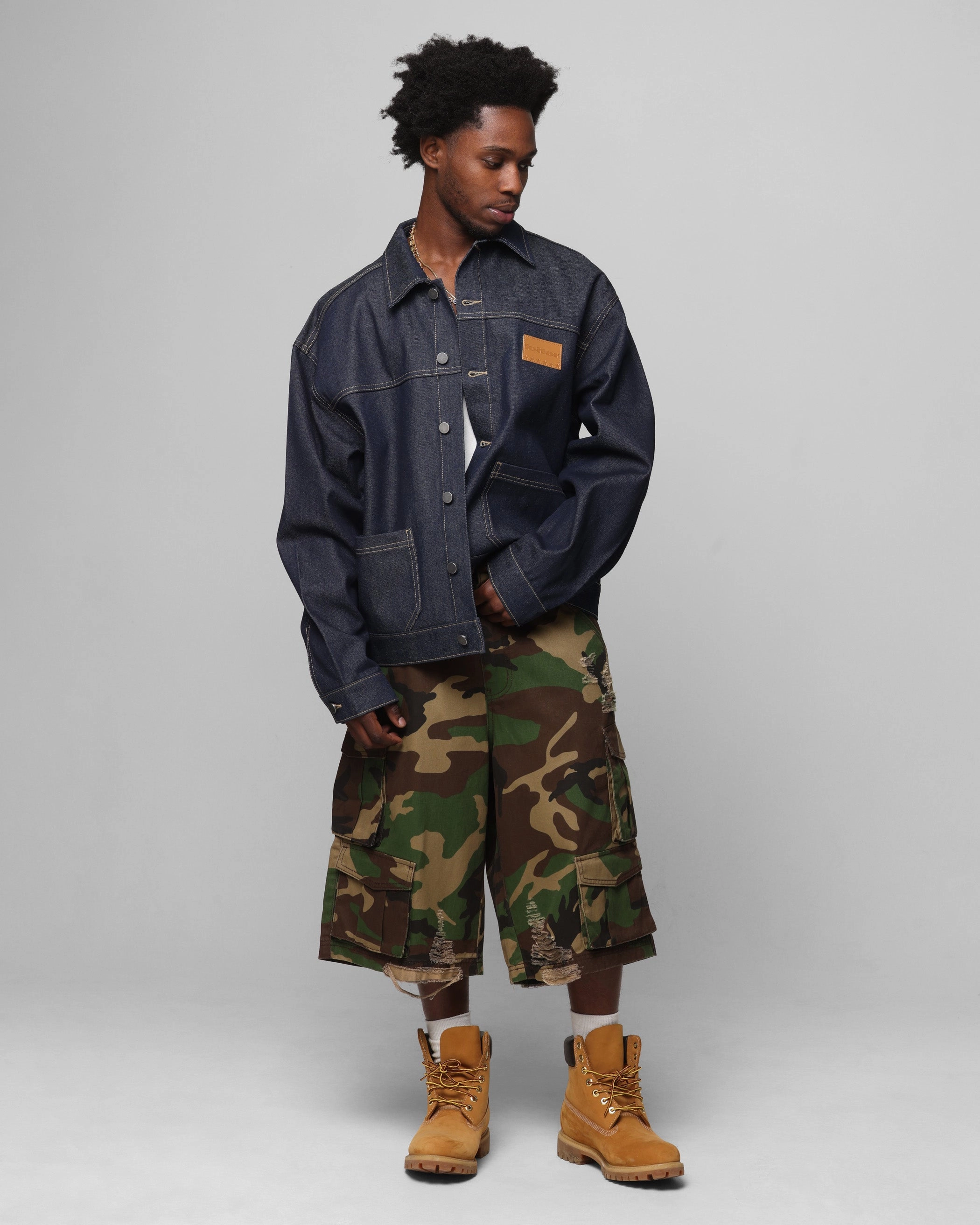 Quilted Panels Loiter Prestige Denim Jacket Raw Indigo