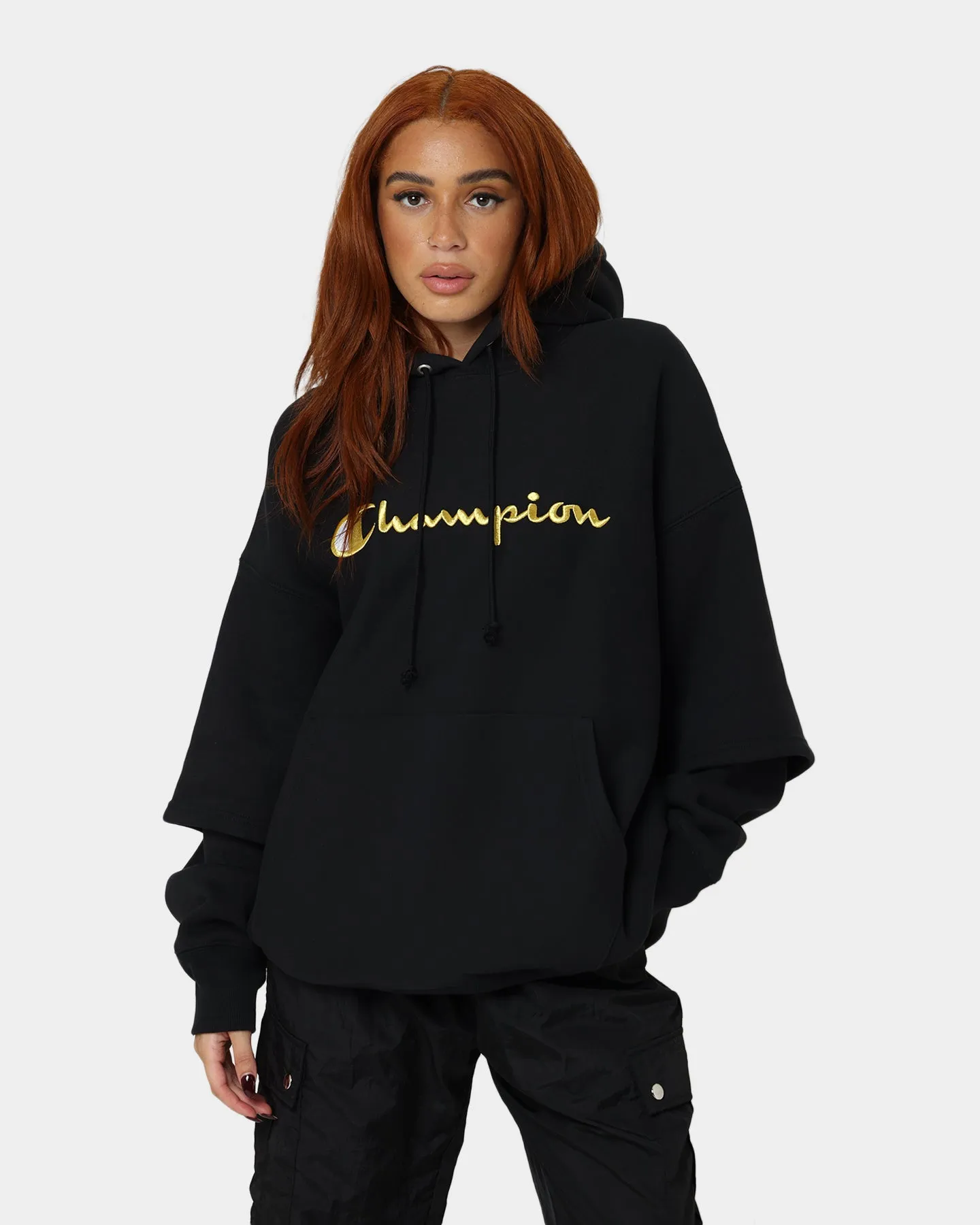 Eco Friendly Textile Assessment Champion Reverse Weave Double Layer Hoodie Black/Gold