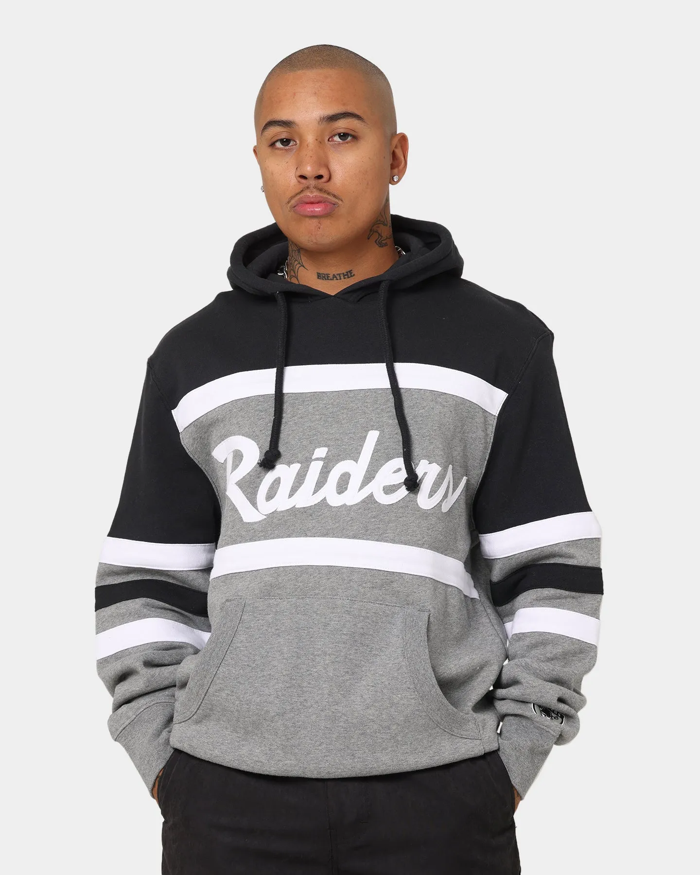 Mitchell & Ness Men's Raiders Head Coach Hoodie Black/Grey Cold Protection Brush