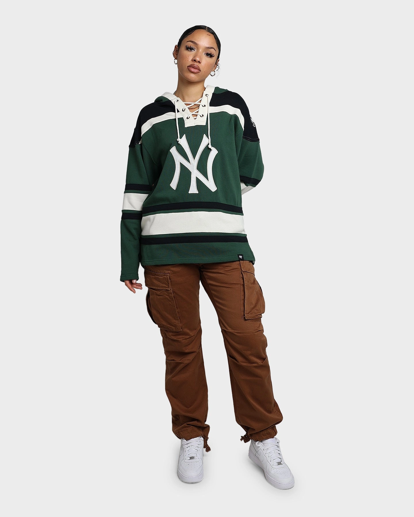 47 Brand New York Yankees Superior Lacer Hoodie Dark Green waist length MultiPocketDesign