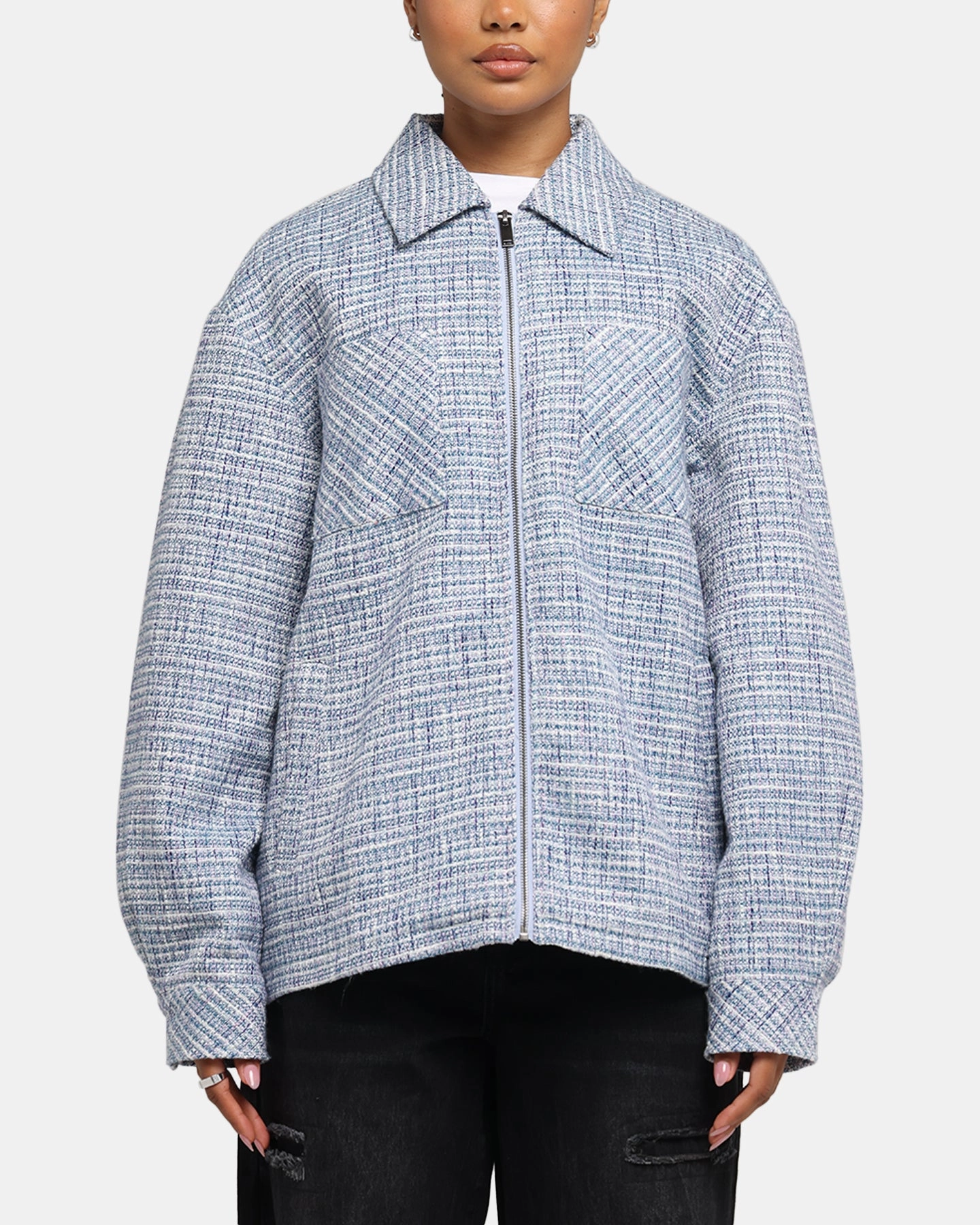 cyclist Modern Utility XXIII Boucle Tweed Zip Jacket Teal/Blue/Purple