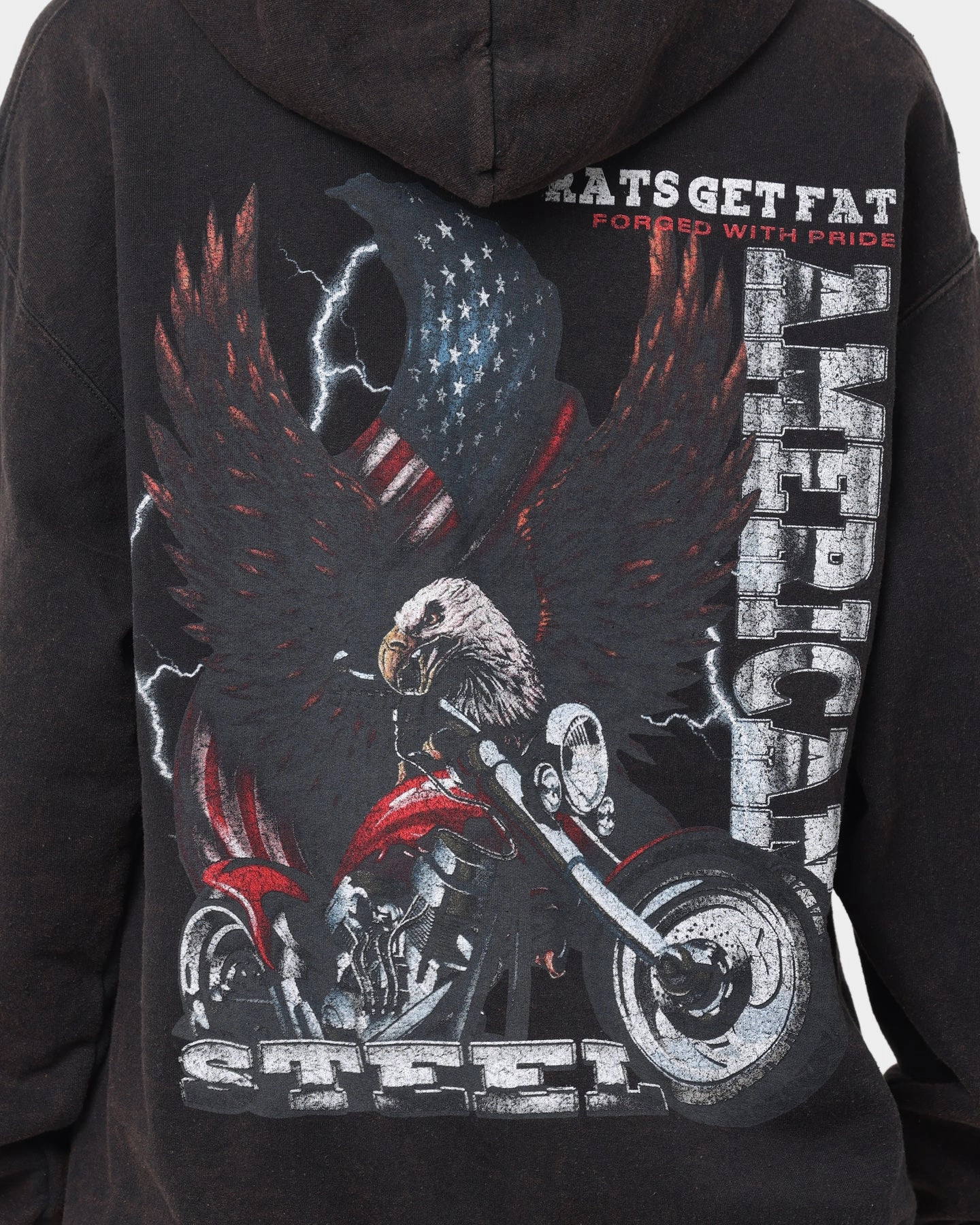WeightDispersing Padding Panama Rats Get Fat American Steel Vintage Hoodie Black Wash