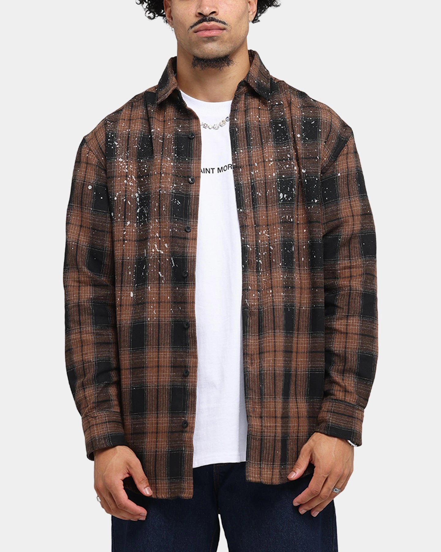 Durable Stitching Saint Morta Spray Long Sleeve Flannel Shirt Brown