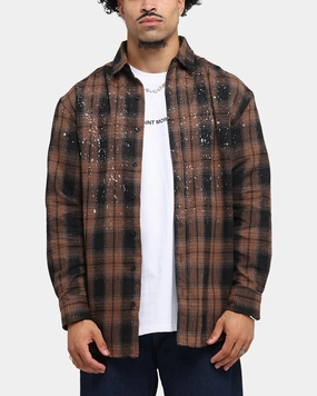 Durable Stitching Saint Morta Spray Long Sleeve Flannel Shirt Brown