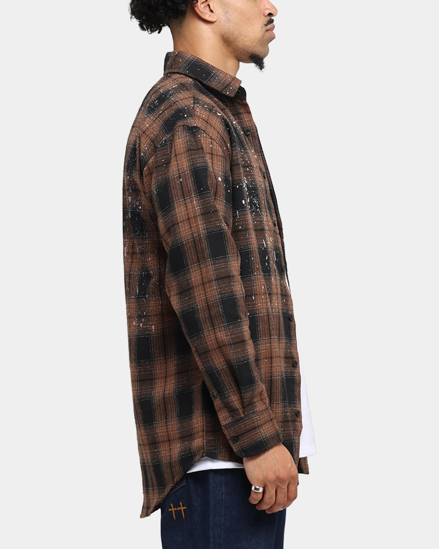 Saint Morta Spray Long Sleeve Flannel Shirt Brown Brunch Outfit