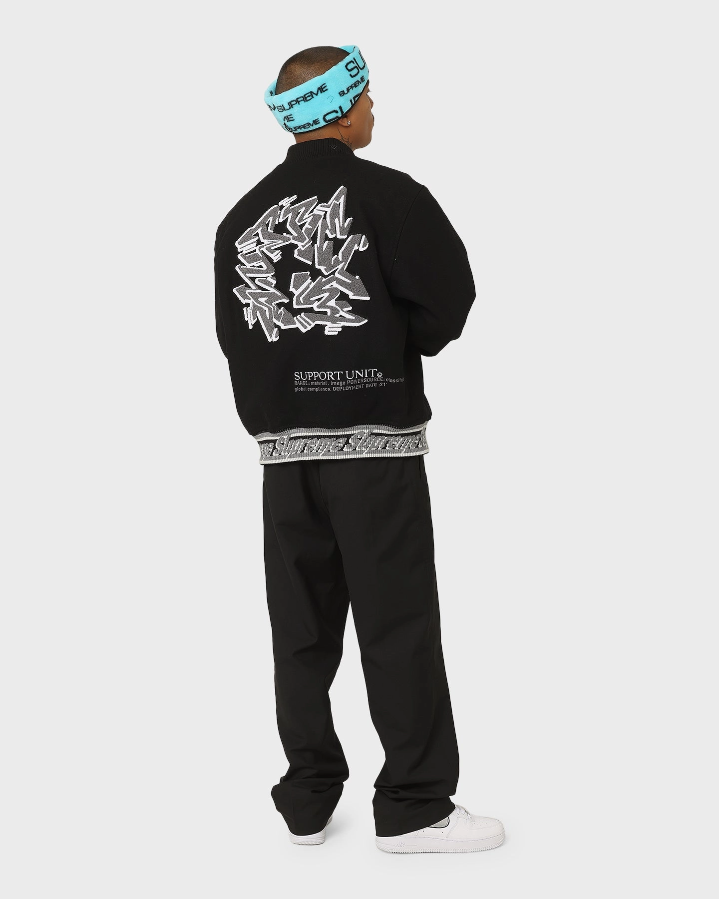 suitable for community activities Lightweight Outerwear Supreme Support Unit Varsity Jacket Black