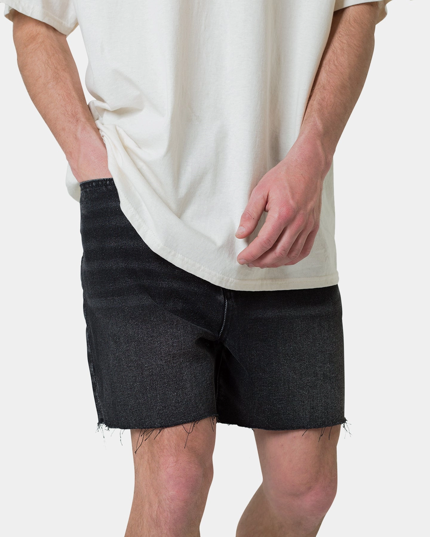 camping clothes Elastic hem MNML Cut Off Denim Shorts Black