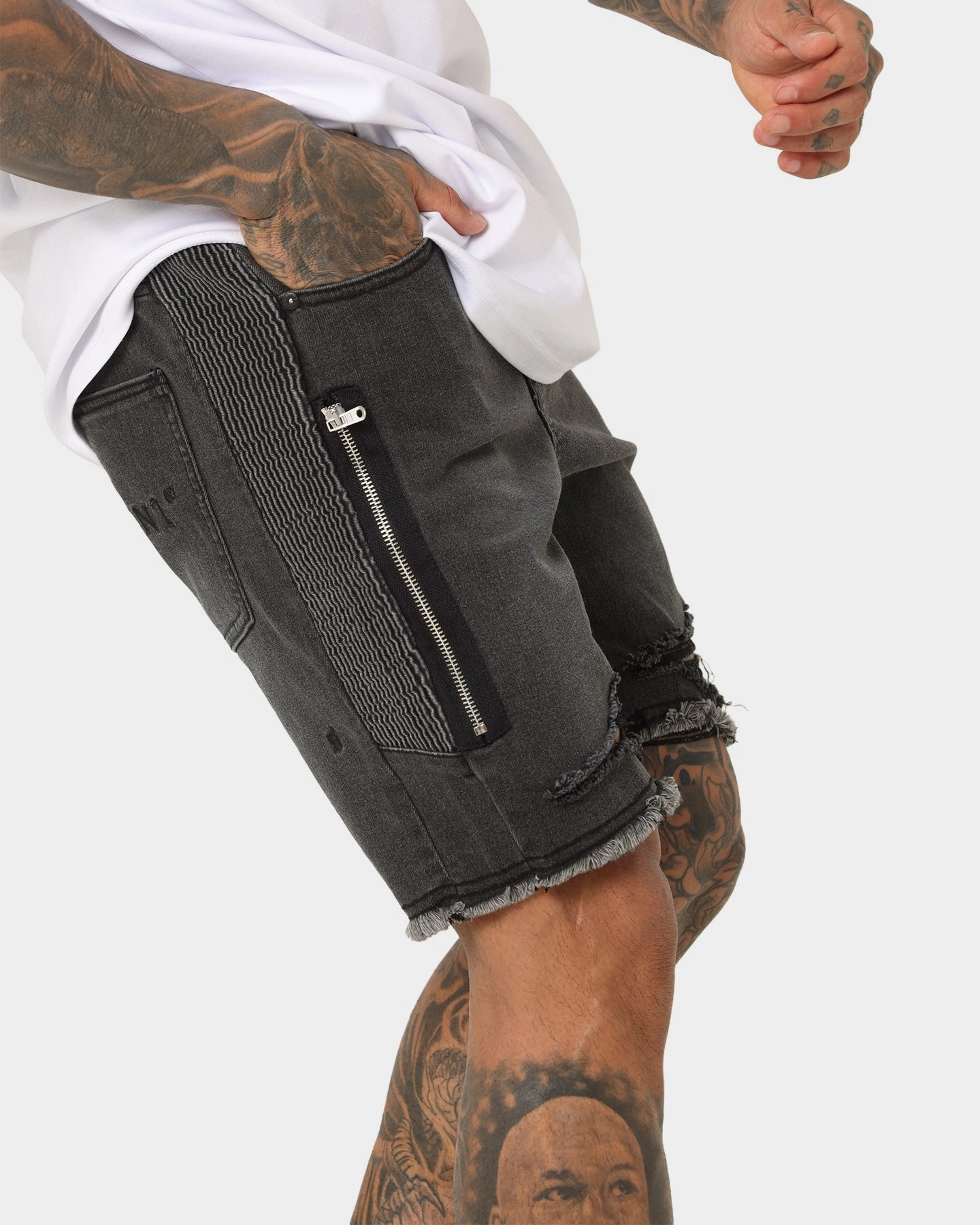 Saint Morta Codex Denim Shorts Vintage Black Tactile Feedback Loops Flexible Movement Cut