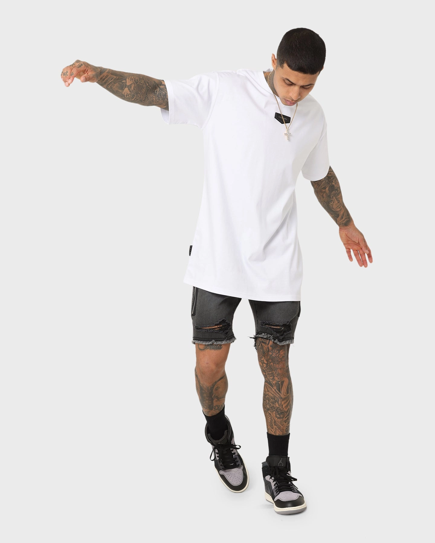 Double Layered Knees belt Saint Morta Codex Denim Shorts Vintage Black