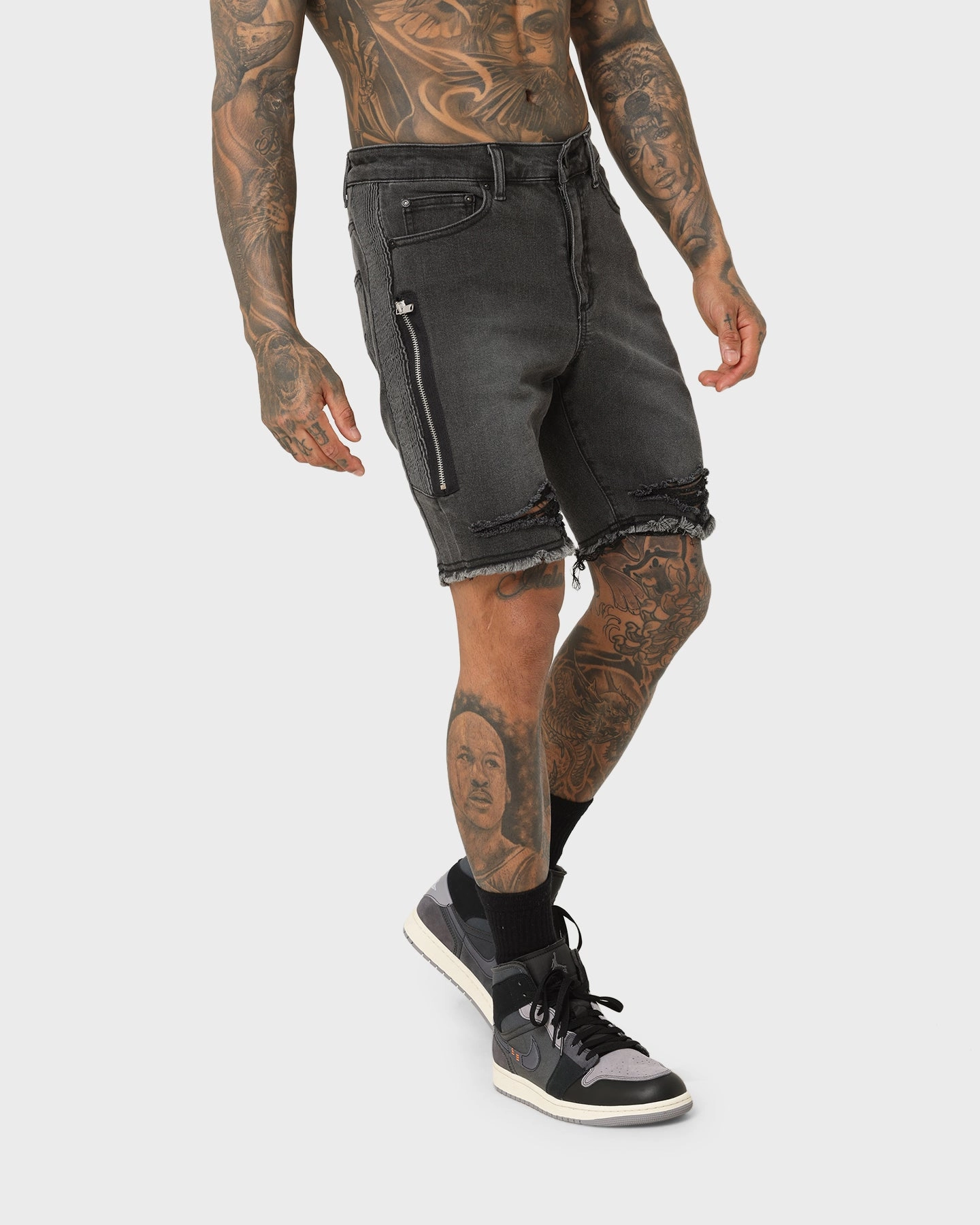 Flex Fit Design Saint Morta Codex Denim Shorts Vintage Black