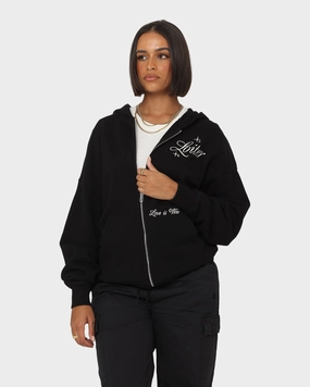 Loiter Paradise Zip Hoodie Off Black Stretchable