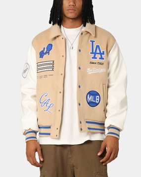 no pocket Majestic Athletic Los Angeles Dodgers City PU Melton Letterman Jacket Oatmilk