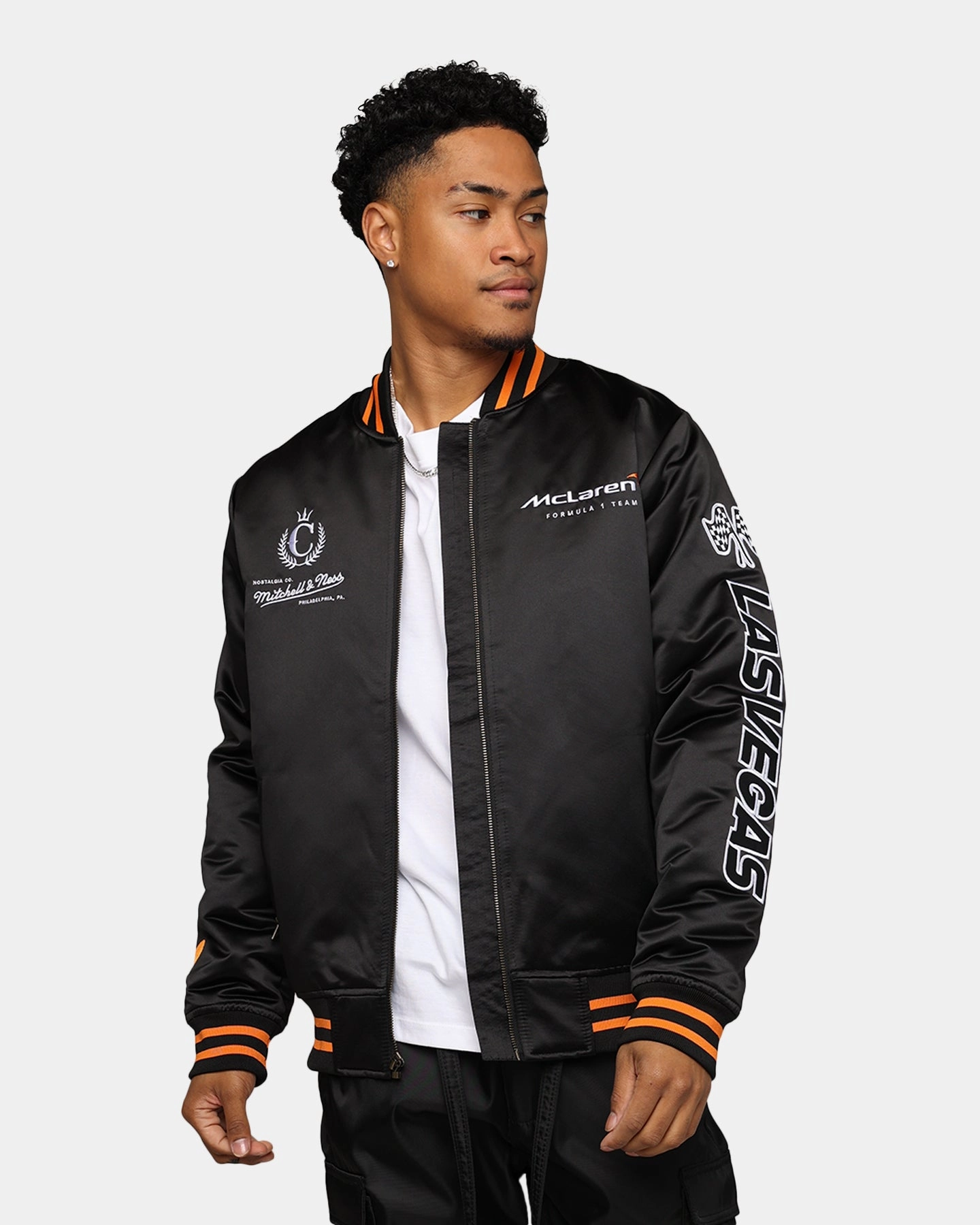 Mitchell & Ness X McLaren X Culture Kings Las Vegas Collection Bomber Jacket Black Diary Silicone Grip Trim