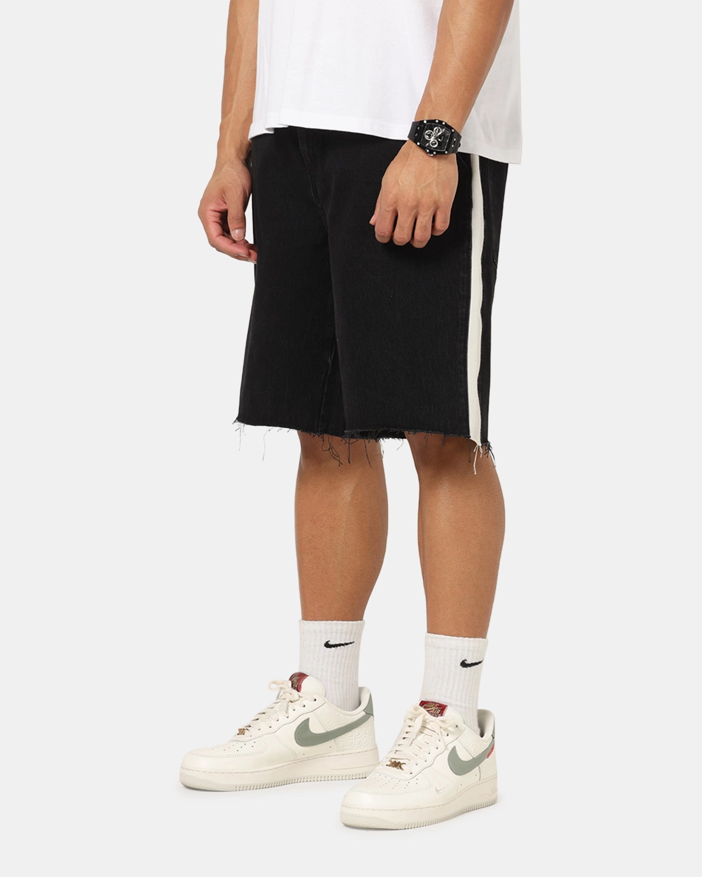 EcoFriendlyMaterial Breathable mesh Saint Morta Amplus Sidewinder Denim Jort Shorts Black/Off White