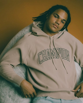 Champion LFS Knitted Hoodie Cafe Latte Hike Art